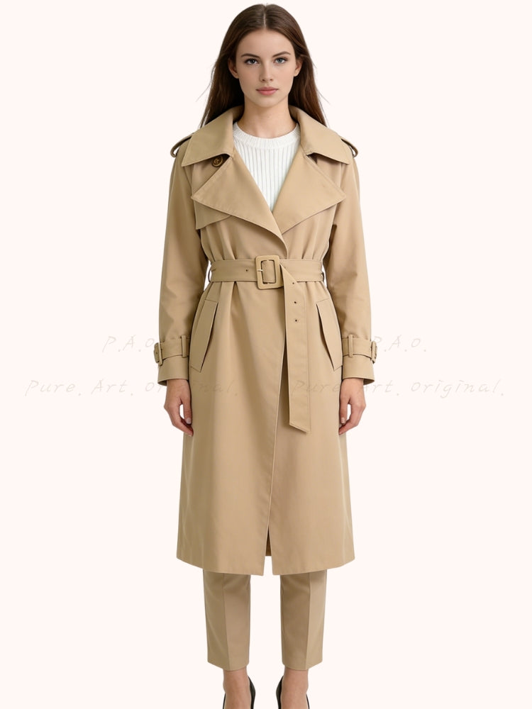 Khaki Trench Coat with Notched Collar