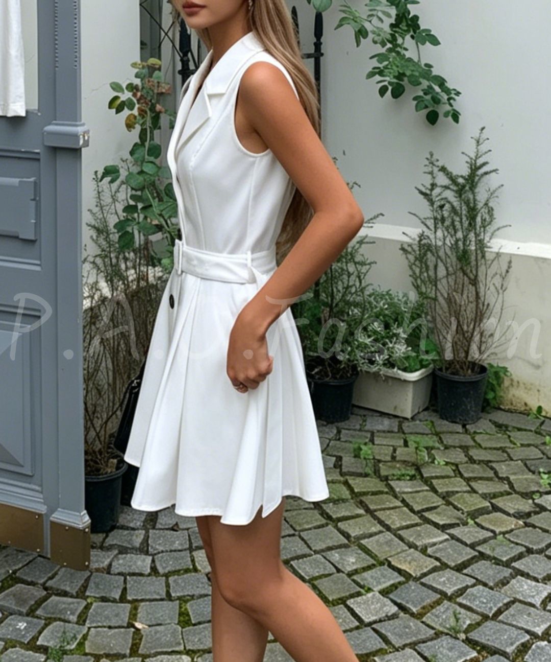 Sleeveless Pleated Blazer Dress