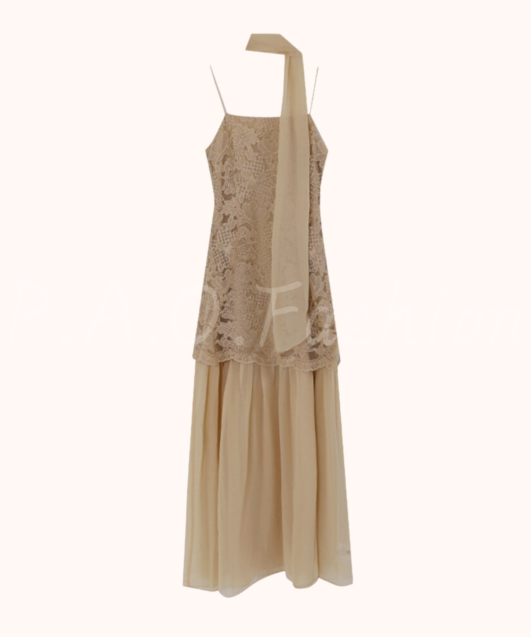 Lace Panel Slip Dress with Chiffon Scarf