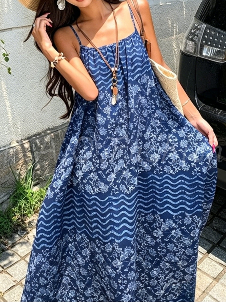 Bohemian Printed Halter Maxi Dress