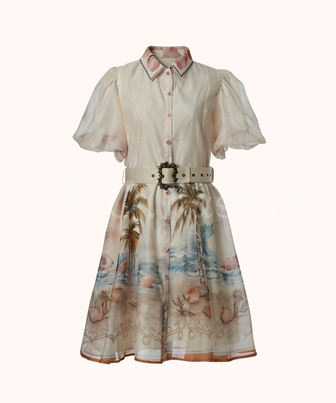 Garden Print Puff Sleeve Waist Dress[Available Now]