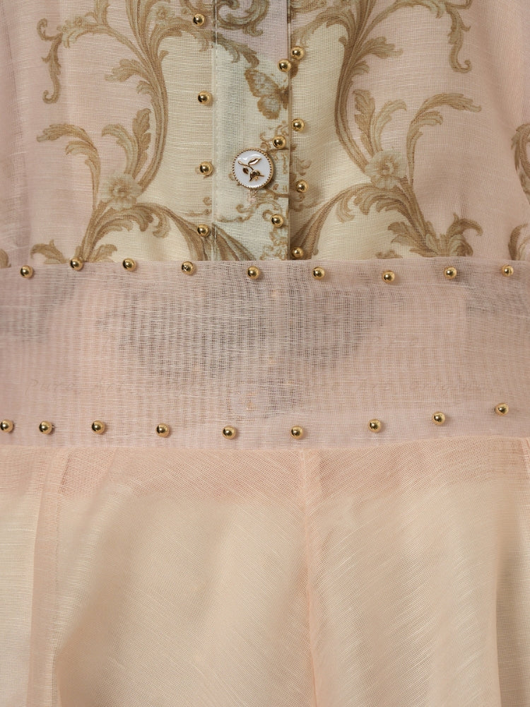 Vintage Print Collar Top & Flared Mini Skirt 3-Piece Set