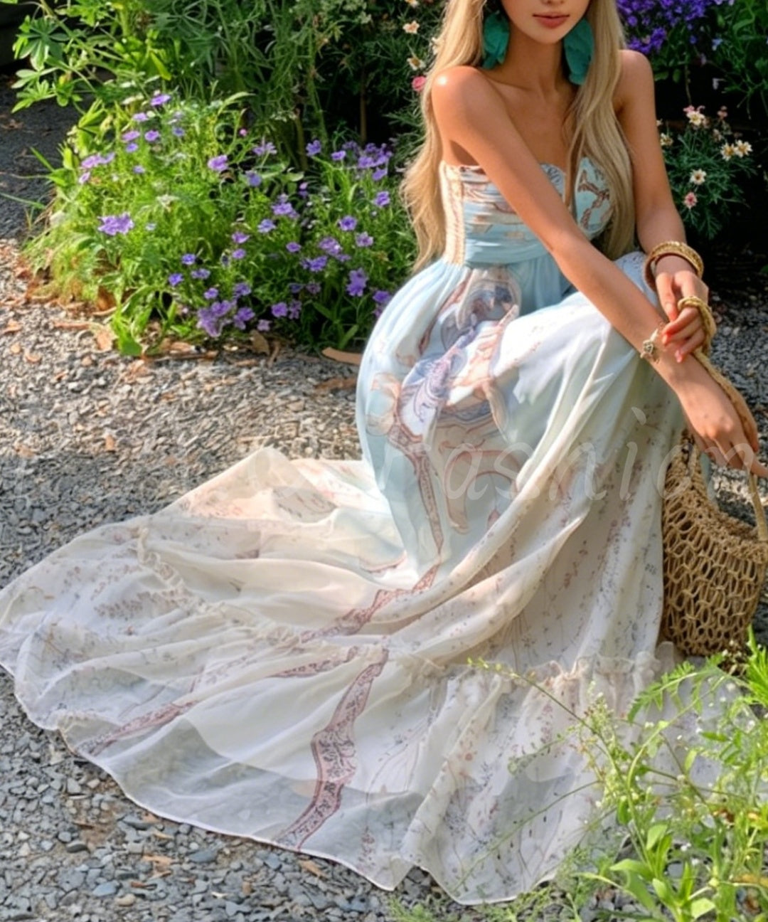 Gradient Print Strapless Maxi Dress