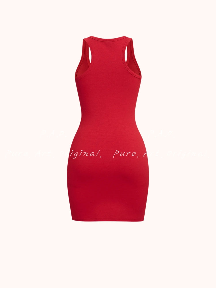 Striped U‑Neck Knotted Sleeveless Mini Dress