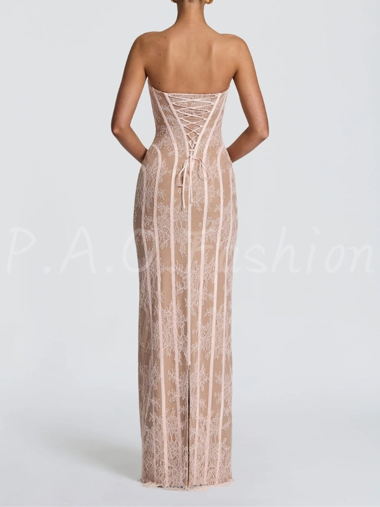 Lace Corset Strapless Mermaid Gown