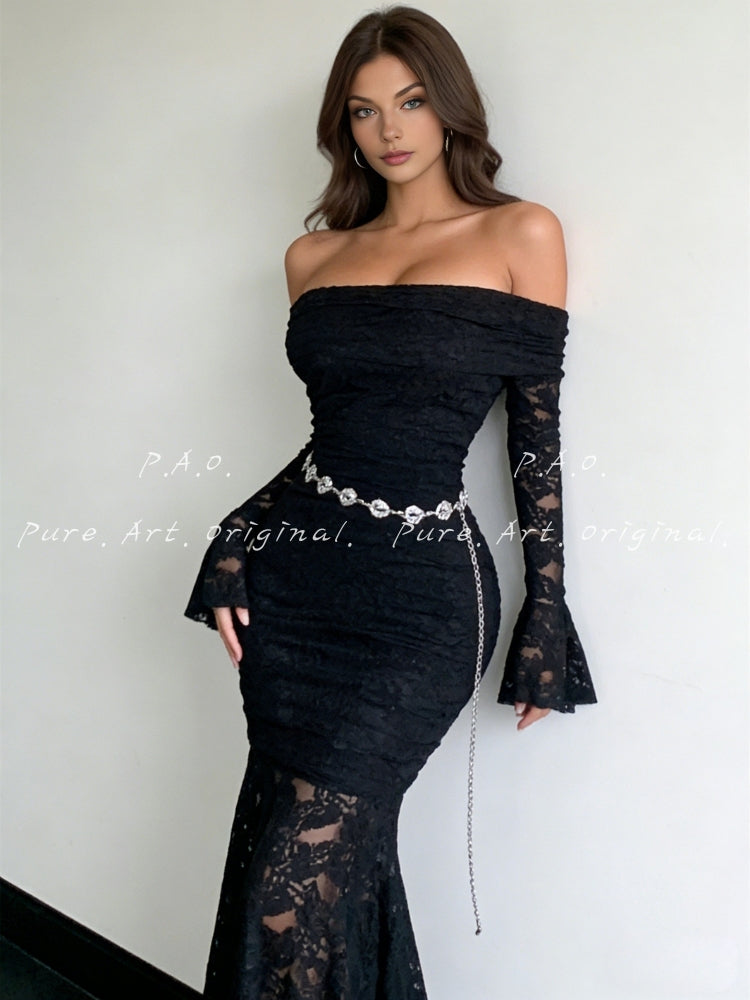 OFF-SHOULDER LACE MERMAID DRESS