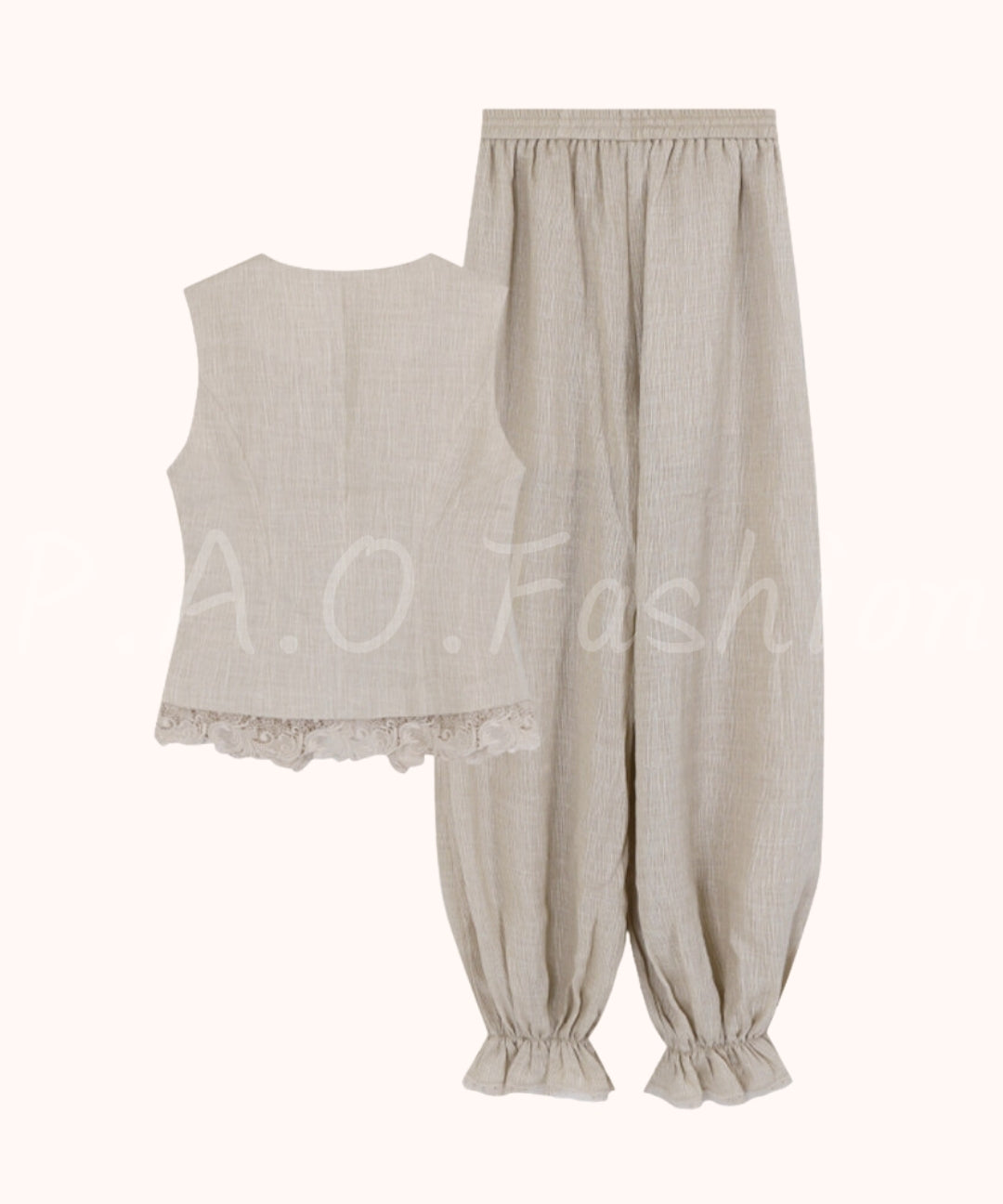 Bohemian Lace Trim Vest & Lantern Pants Set[Available Now]