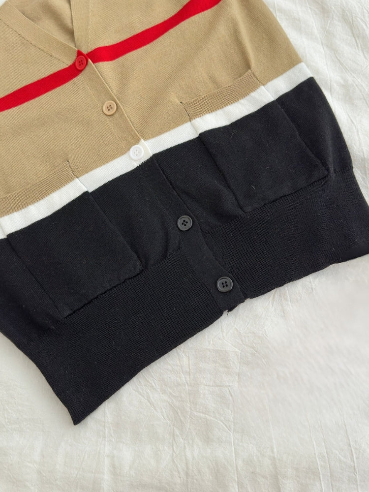 Striped Knit Fitted Cardigan