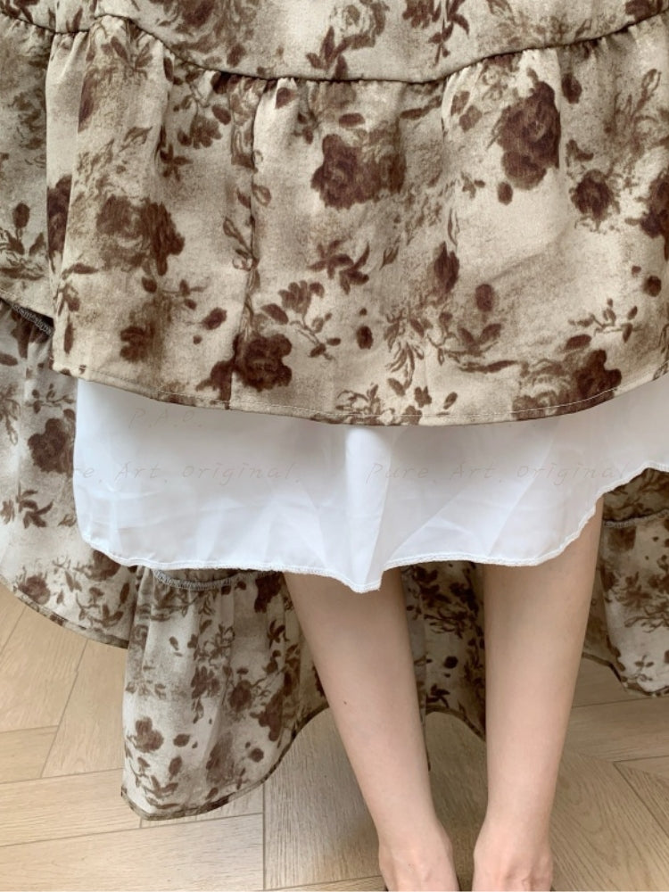 Floral Print Layered A-Line Maxi Skirt