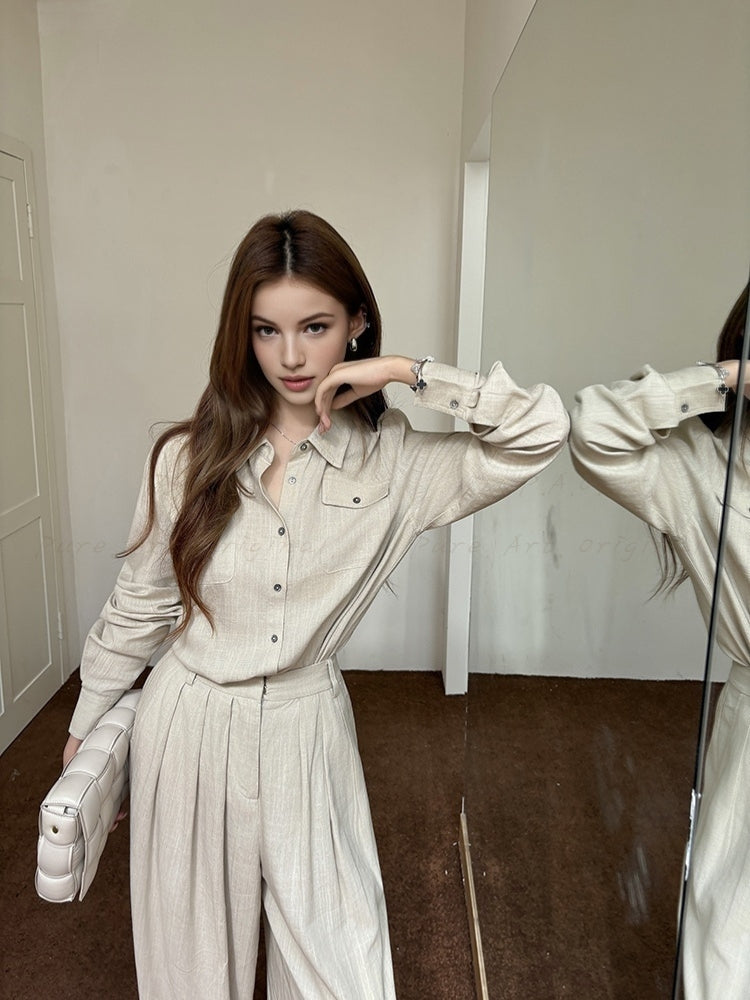 Linen Shirt & Wide-Leg Trousers Two-Piece Set