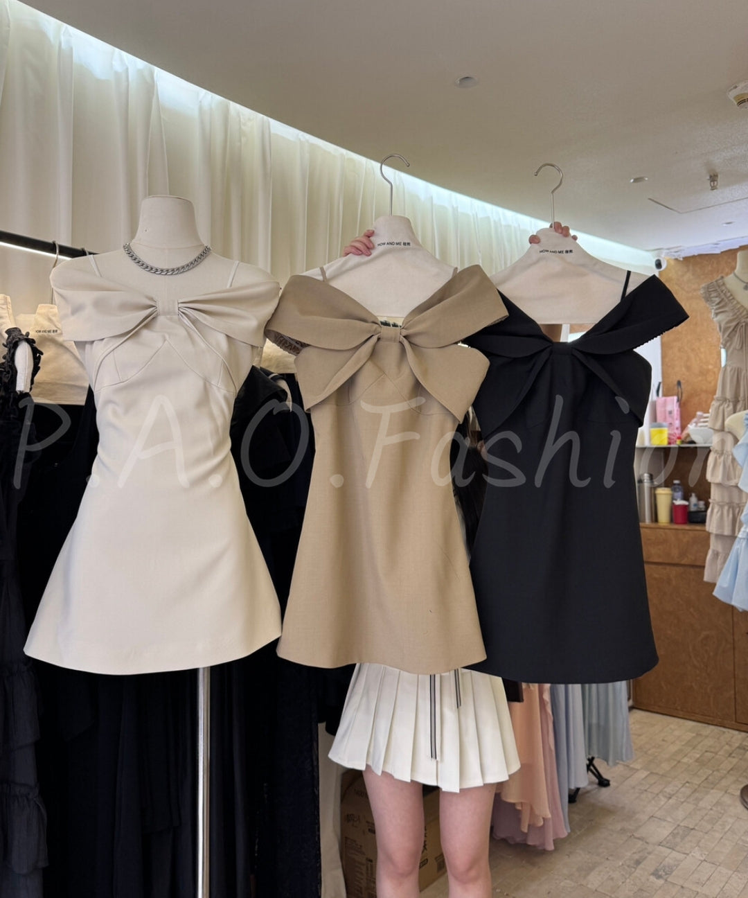 Off-Shoulder Bow A-Line Mini Dress[Available Now]