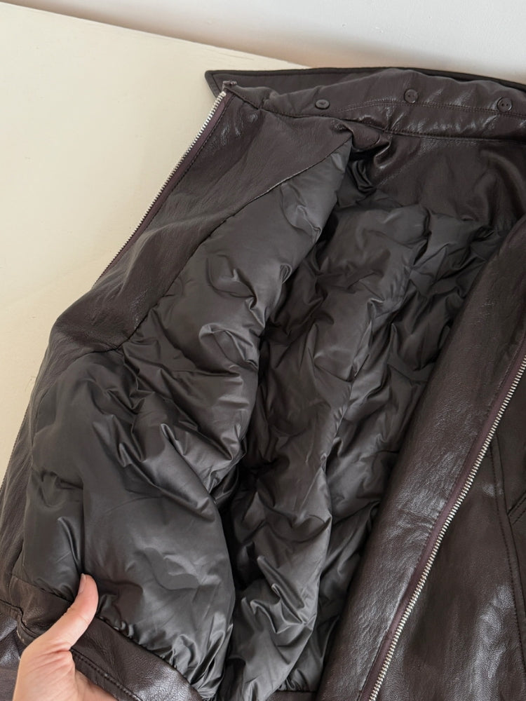 Notched Collar Leather-Style Jacket