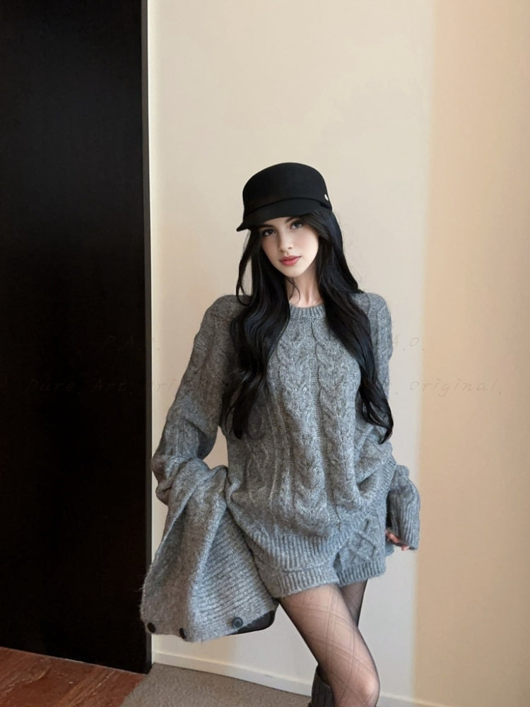 Cozy Cable-Knit Sweater, Shorts & Scarf 3-Piece Set