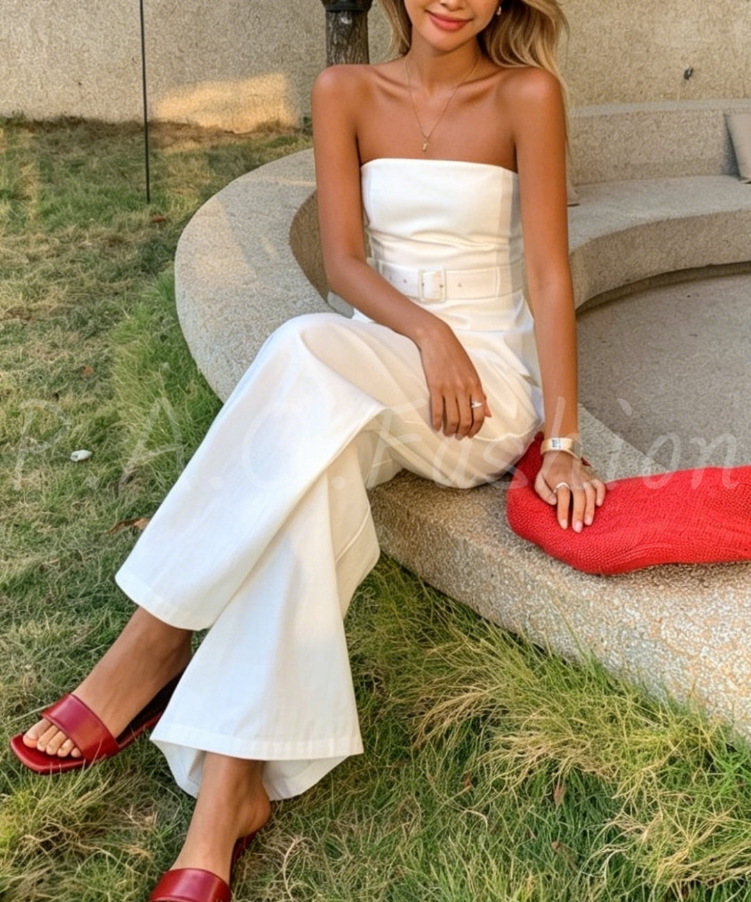 Strapless Belted Wide-Leg Pants Set[Available Now]