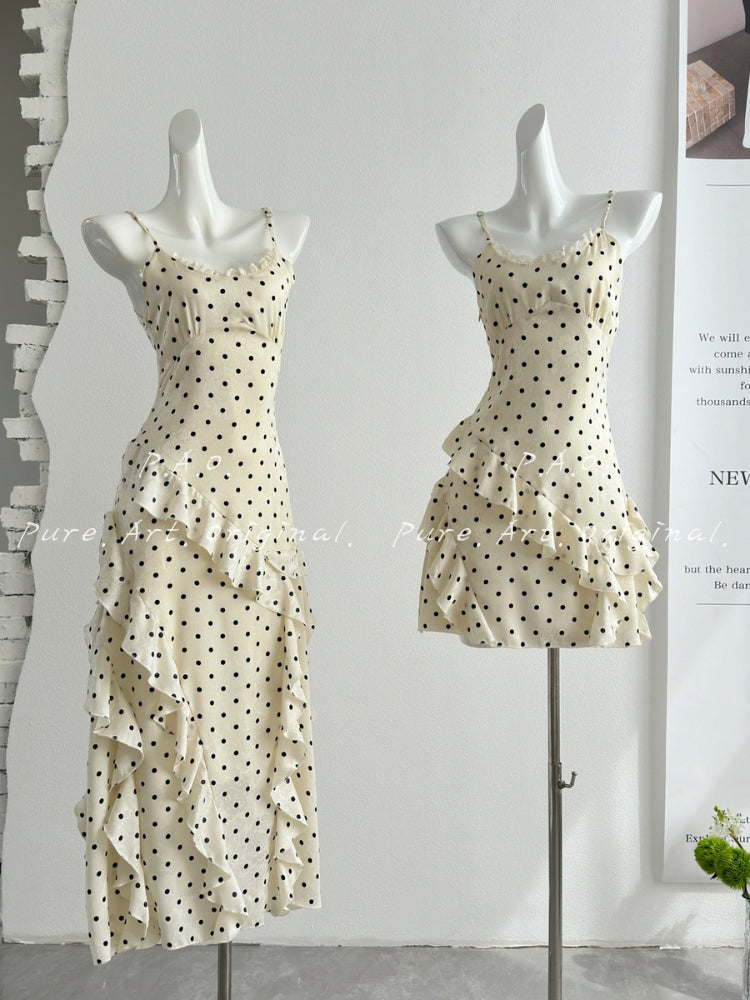 Élise Polka Dot Ruffle Slip Dress