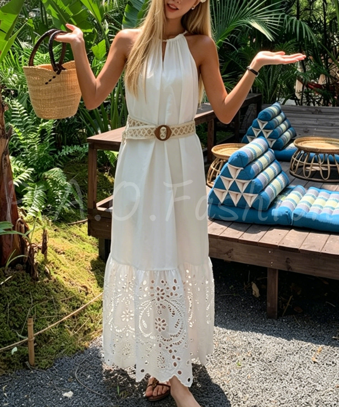 Bohemian Halter Hollow Cotton Maxi Dress[Available Now]