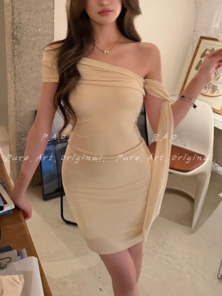 LUMINA ONE-SHOULDER DRAPED MINI DRESS