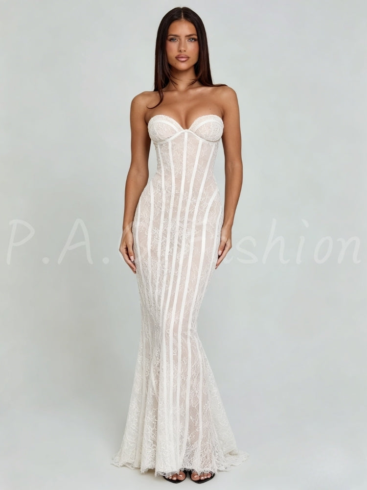Lace Corset Strapless Mermaid Gown