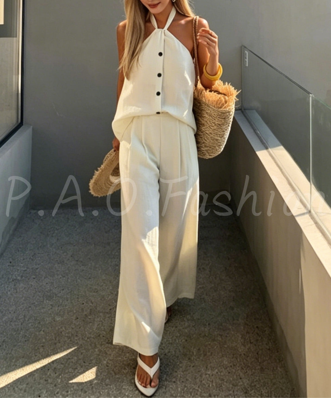 Halter Tie Wide-Leg Pants Set[Available Now]