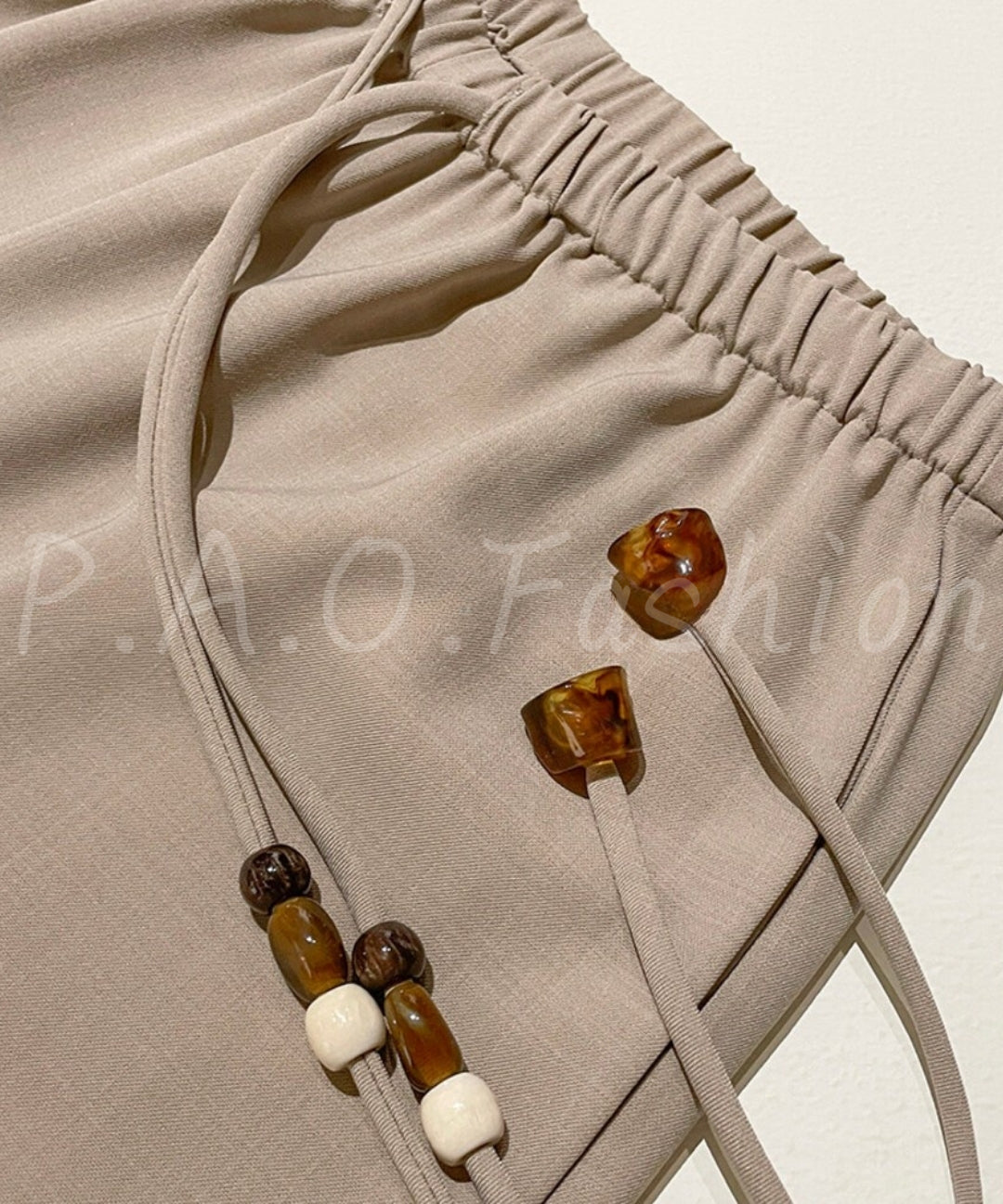 Draped Wide-Leg Pants with Beaded Drawstring[Available Now]