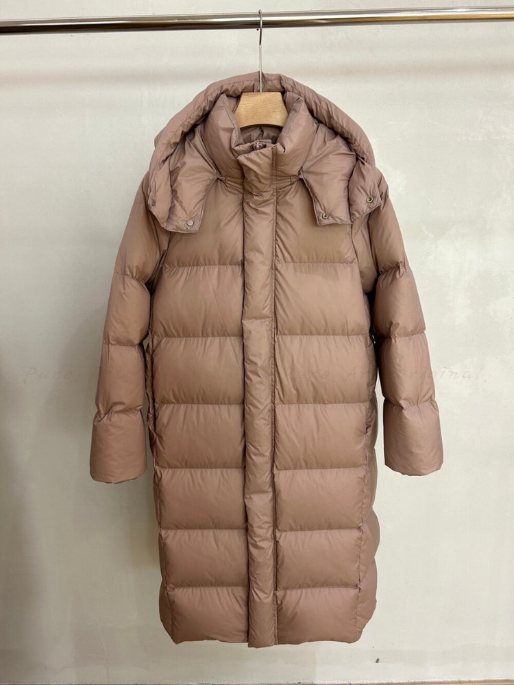 Minimalist Long Down Coat with Detachable Hood