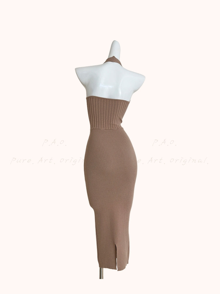 Halter Knit Bodycon Midi Dress