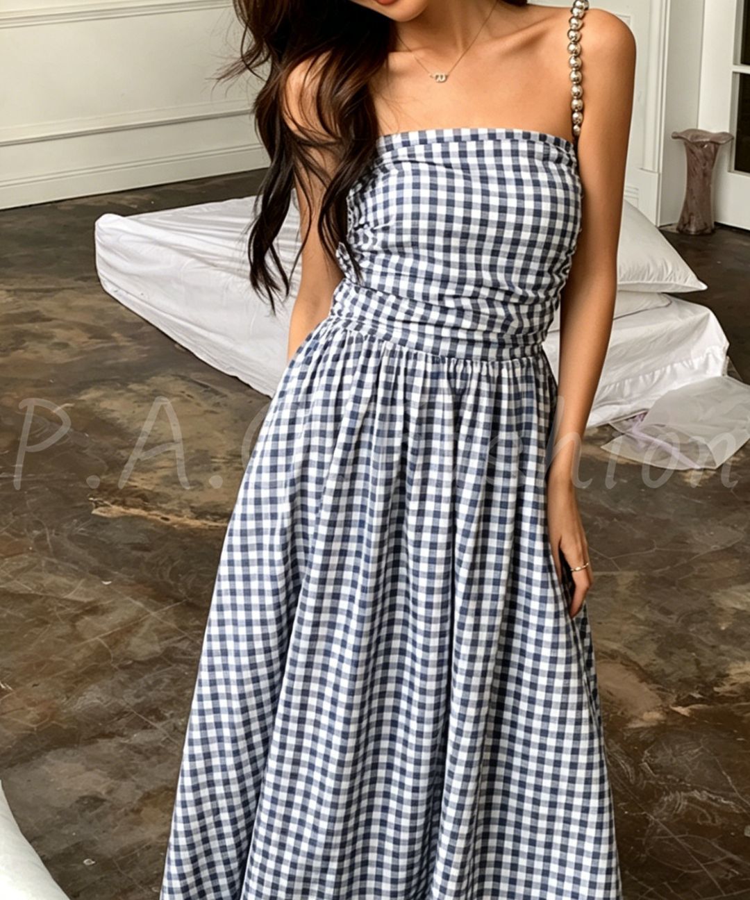 Gingham Strapless Maxi Dress
