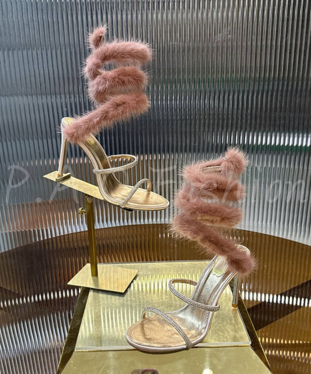 Rhinestone Feather Tie-Up Heeled Sandals