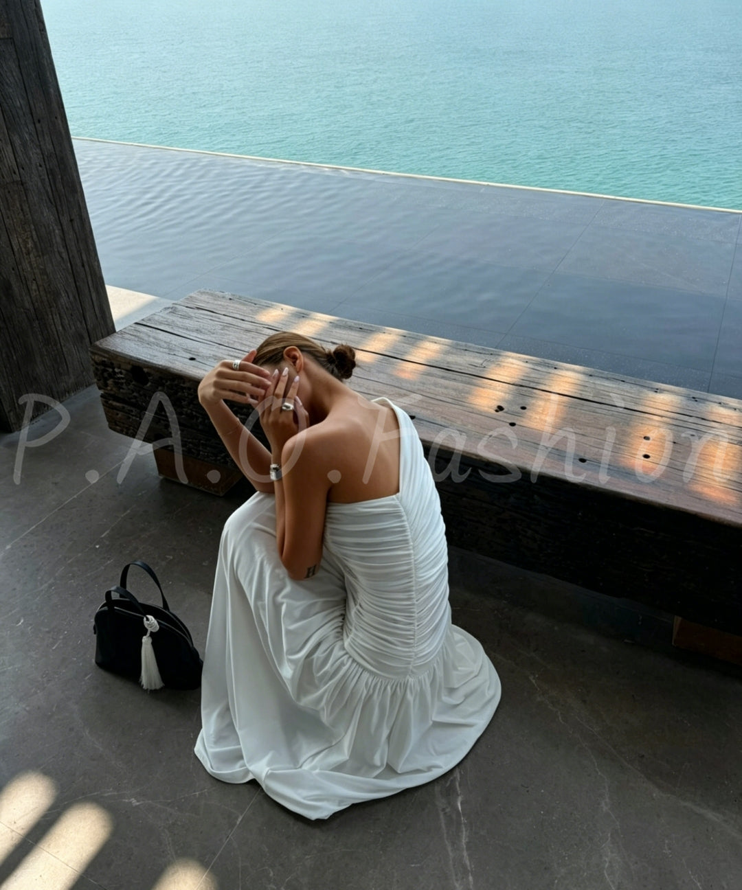 One-Shoulder Pleated Waist Maxi Dress[Available Now]
