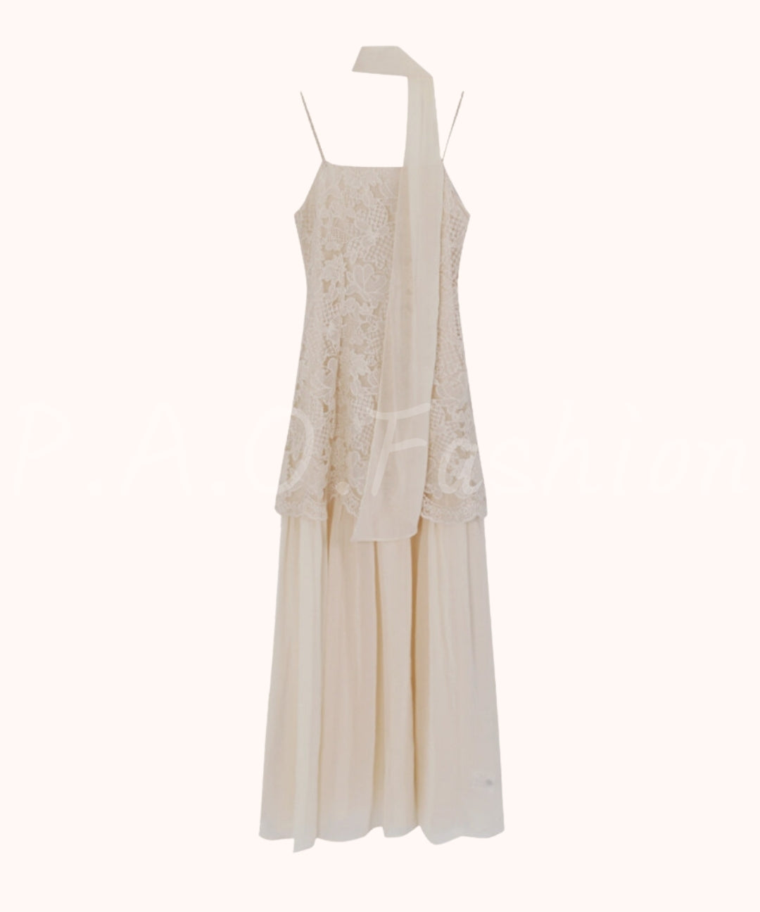 Lace Panel Slip Dress with Chiffon Scarf