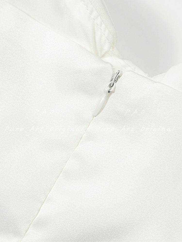White Asymmetrical Ruffle Chiffon Dress