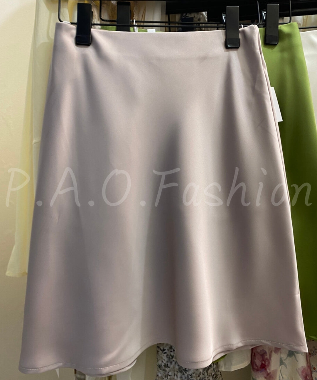 High-Waisted Satin A-Line Midi Skirt[Available Now]