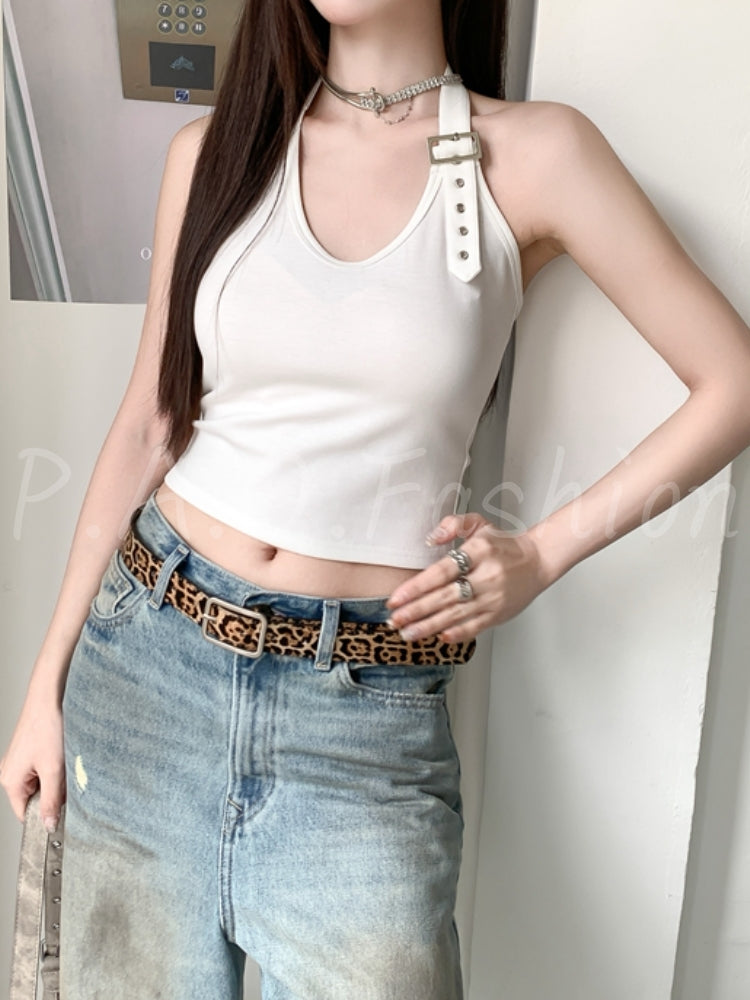 Asymmetric Halter Crop Top