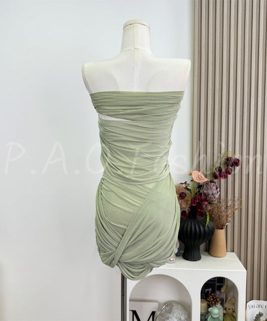 Strapless Ruched Tulle Bodycon Dress[Available Now]