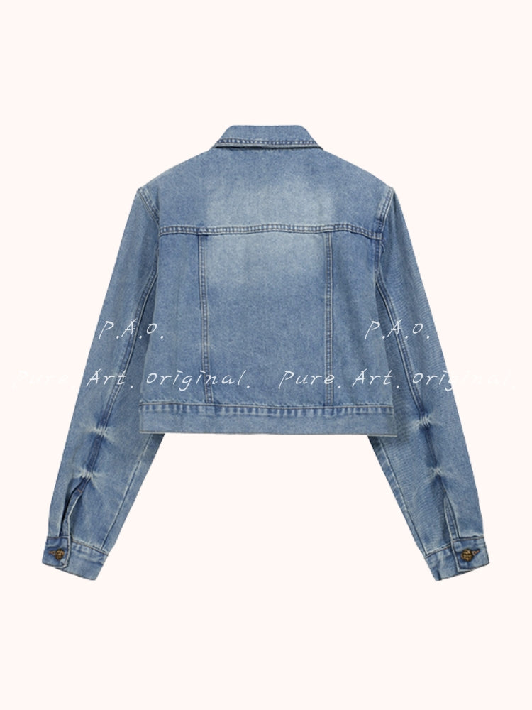 Vintage Washed Cropped Denim Jacket