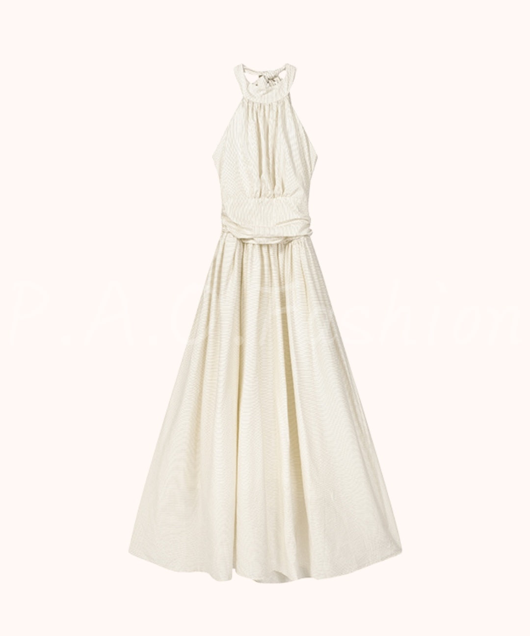 Striped Halter Backless Smocked Waist Maxi Dress