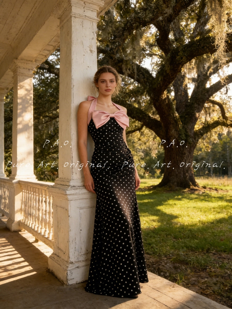 POLKA DOT BUTTERFLY WRAP MAXI DRESS