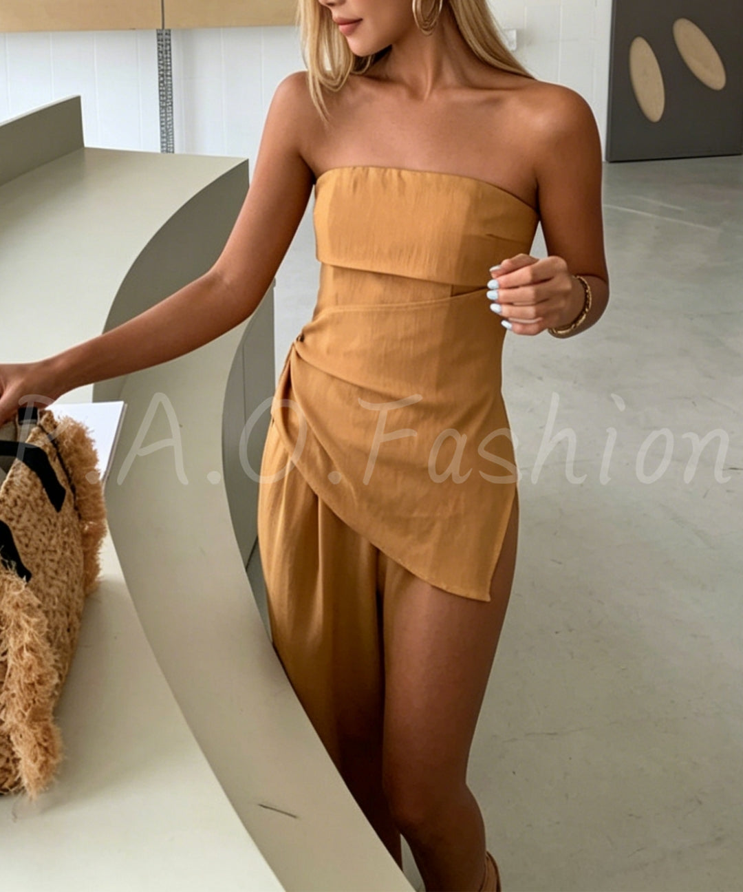 Twist-Front Strapless Wide-Leg Pants Set[Available Now]