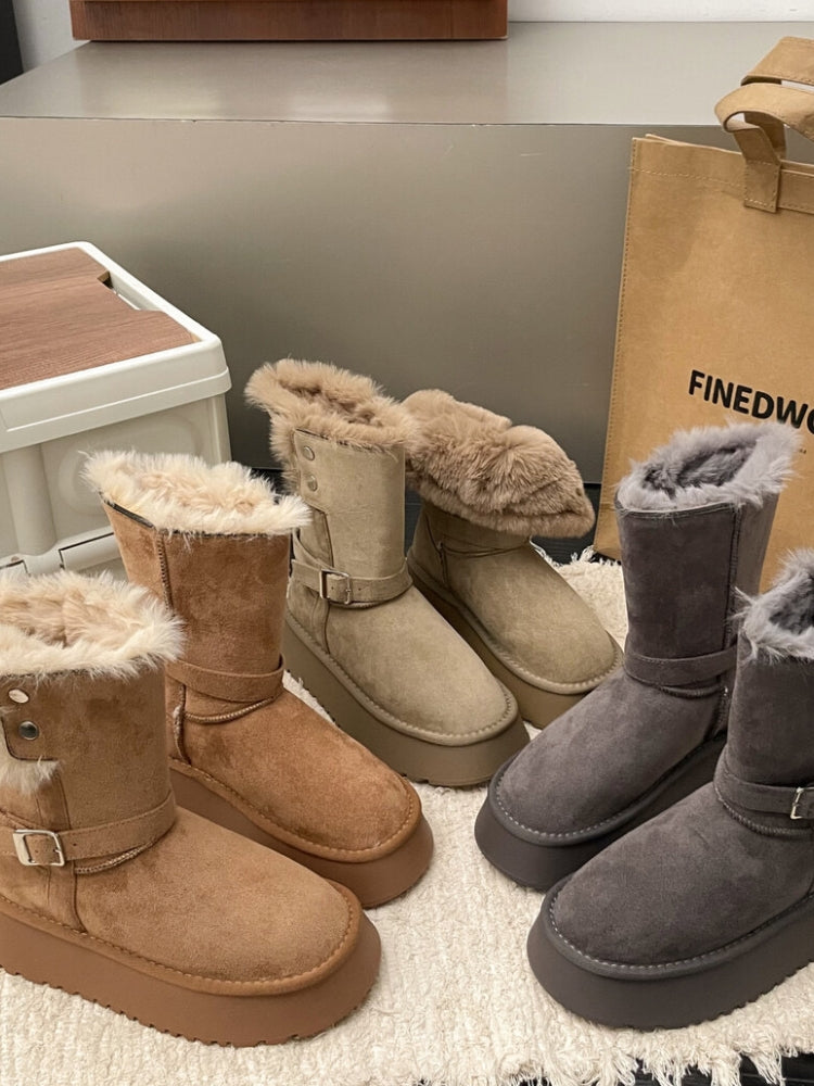 Thickened Fur-Lined Non-Slip Platform Mid-Calf Snow Boots