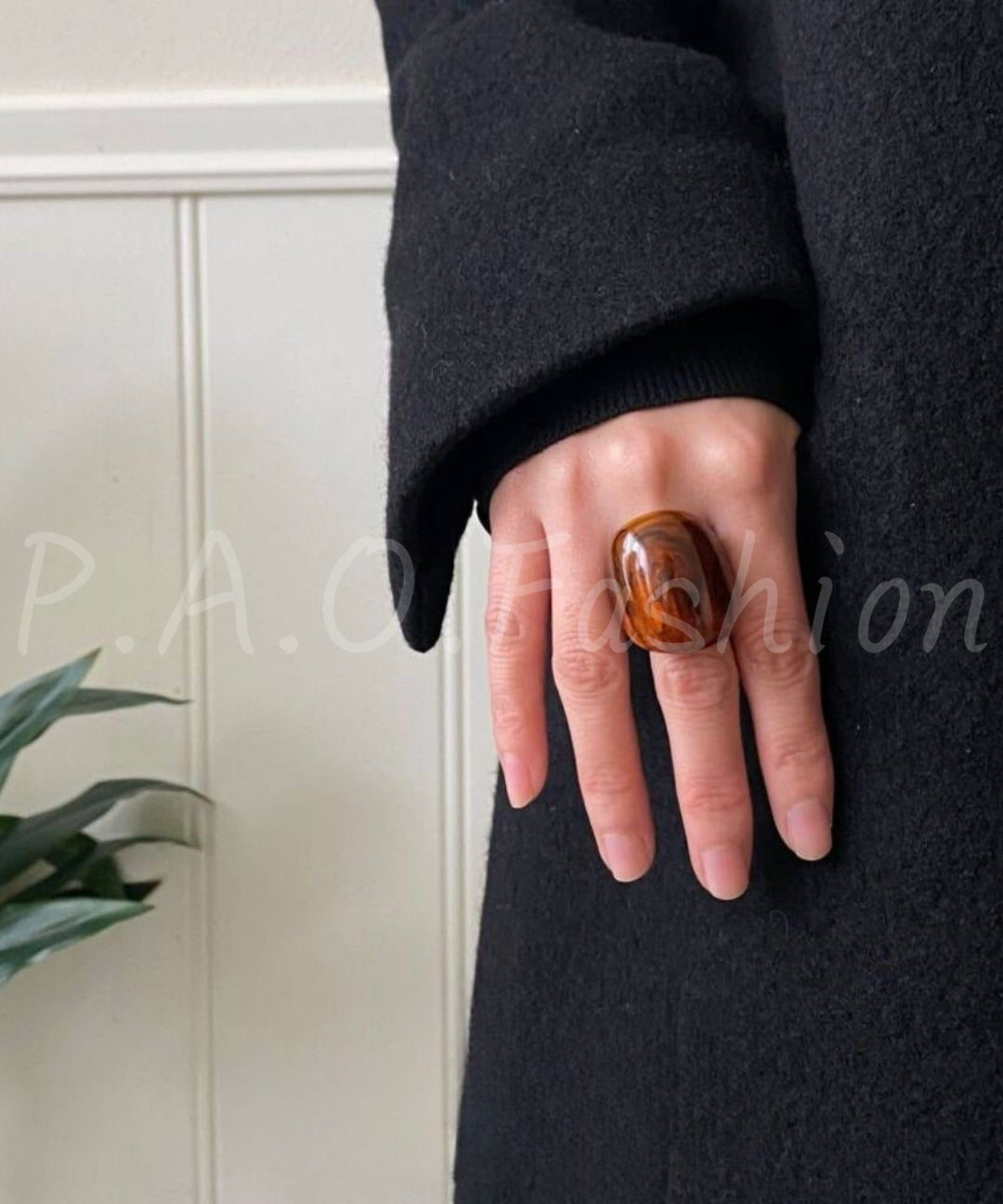 Amber Resin Wide Band Statement Ring