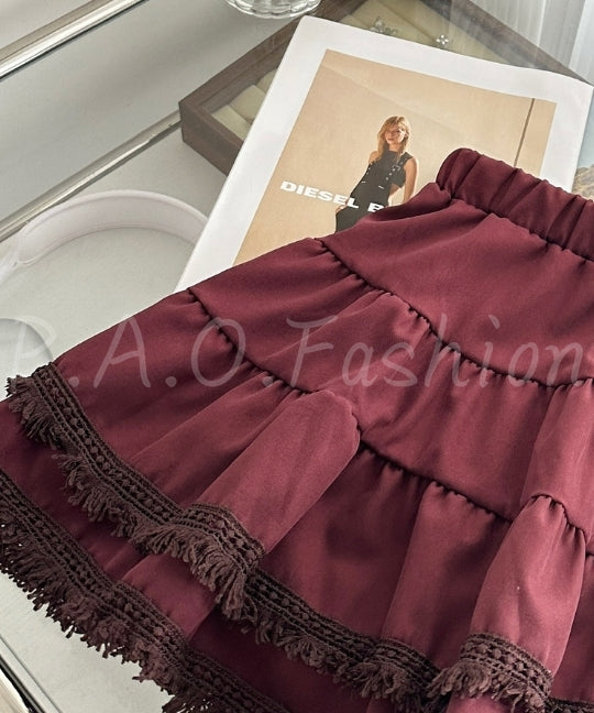 Boho Lace Halter Top & Burgundy Ruffle Mini Set[Available Now]