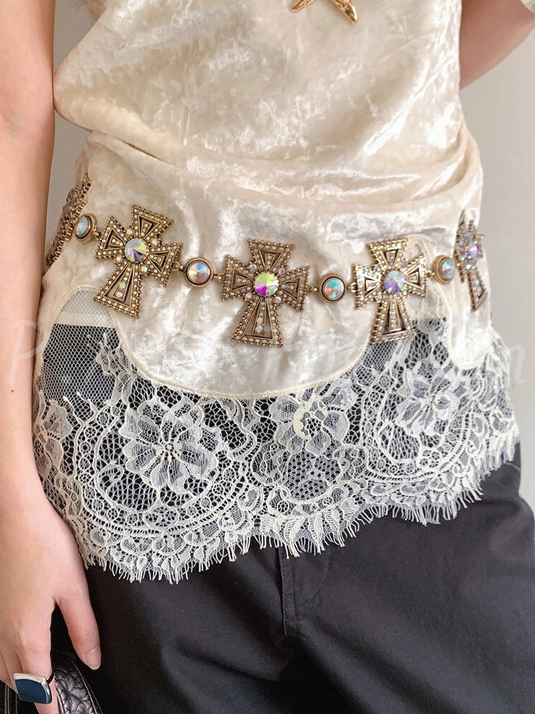 Baroque Cross Rhinestone Chain Waist Belt