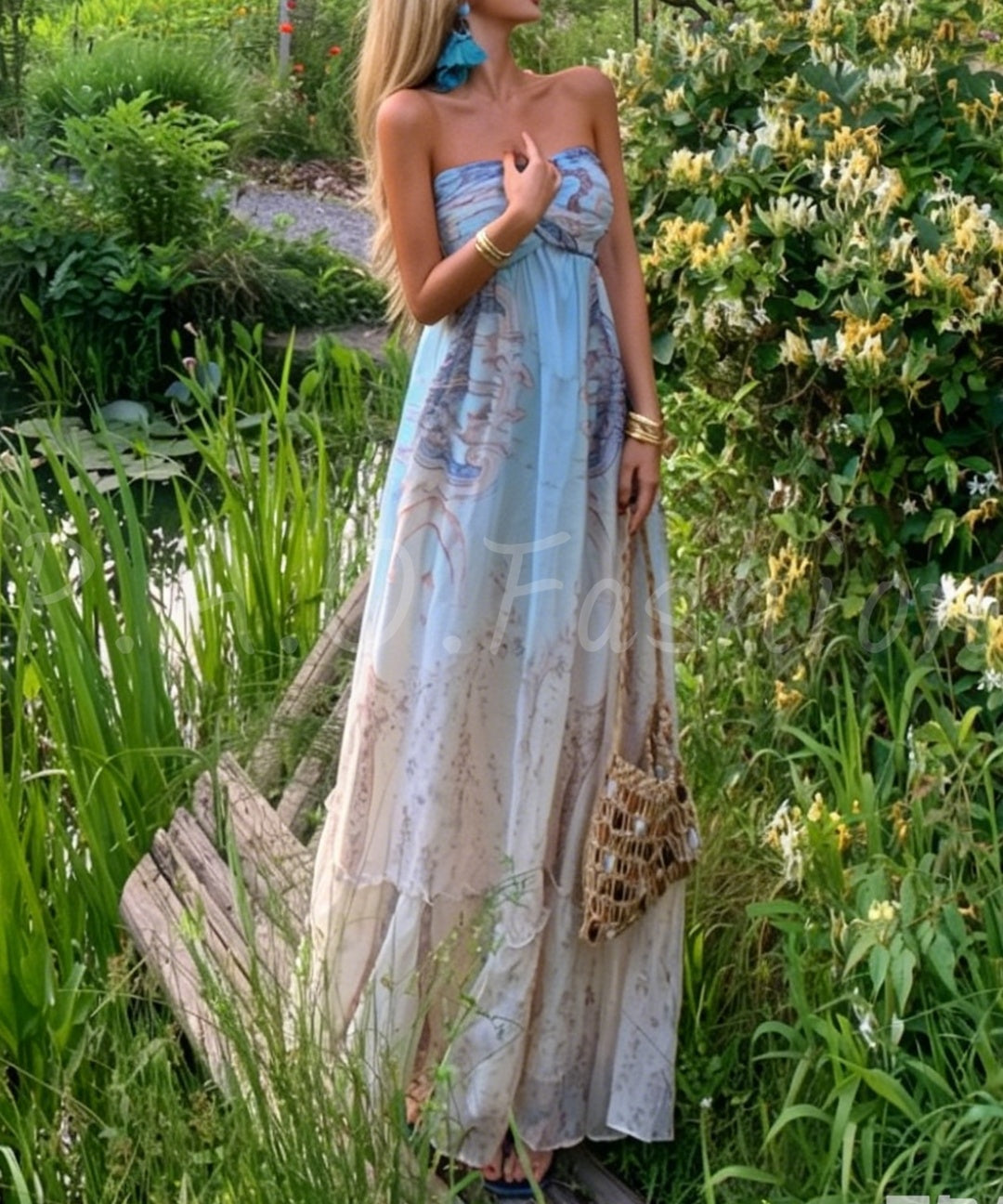 Gradient Print Strapless Maxi Dress