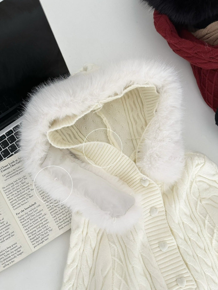 Eco Faux Fox Fur Hooded Knit Mini Dress