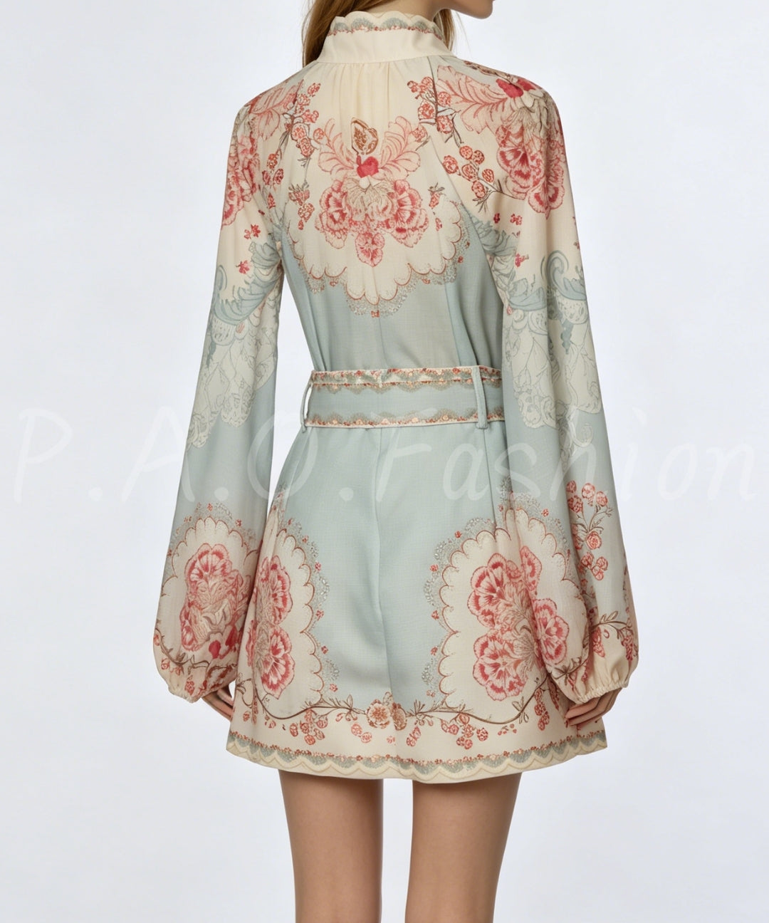 Vintage Floral High Neck Shirt & Shorts Set[Available Now]