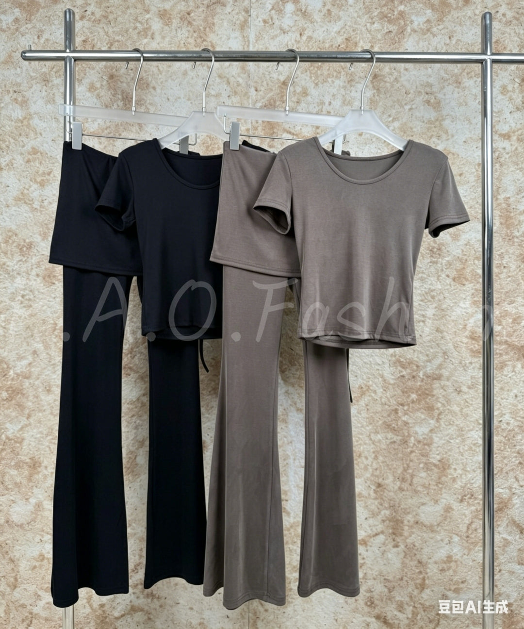 Ruched Waist Tee & Flare Pants Set[Available Now]