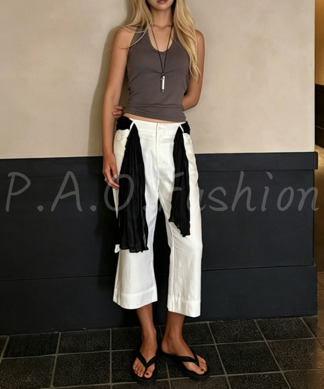 Lyocell Linen Blend Cropped Straight-Leg Pants