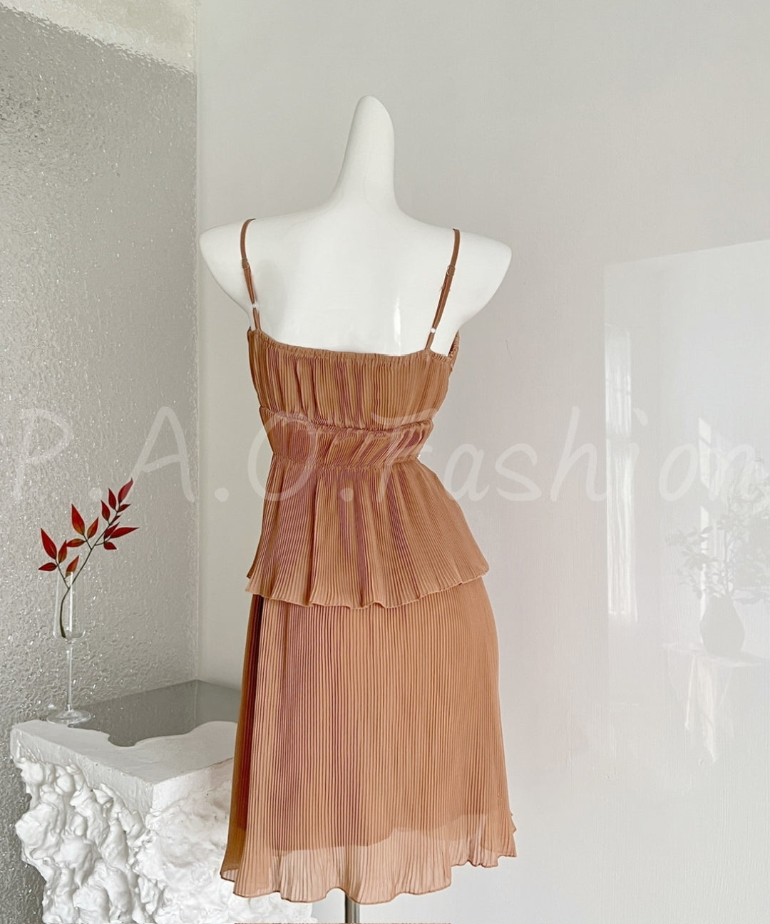 Crystal Pleated Cami Top & Midi Skirt Set[Available Now]