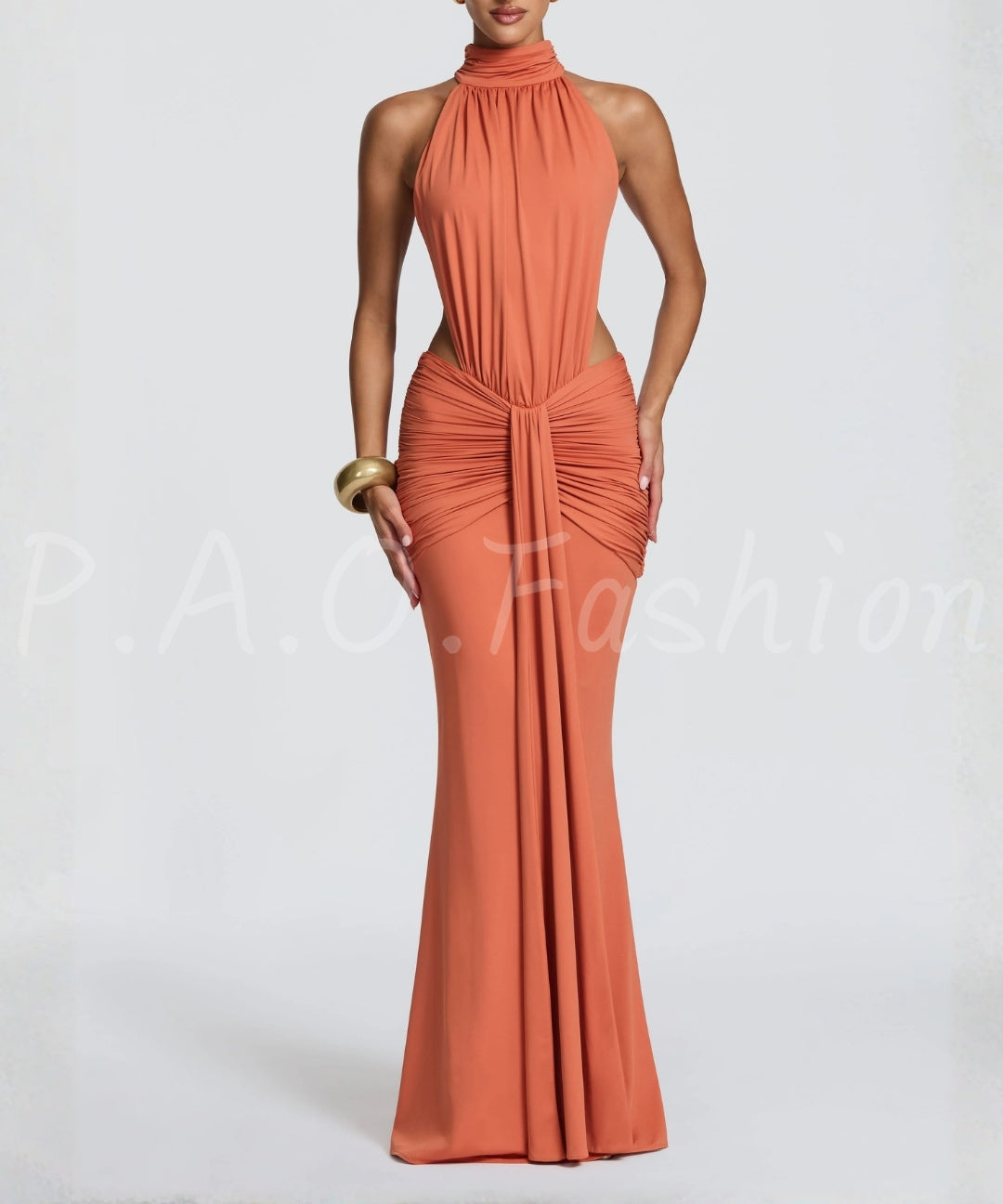 Halter Backless Twist-Waist Mermaid Maxi Dress