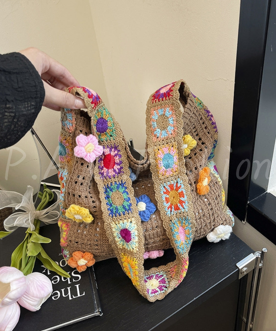 Floral Crochet Hollow Tote Bag